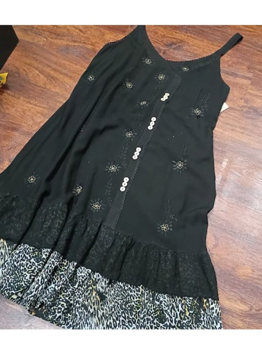 Raya Sun XL Black Boho Embroidered Dress Leopard Whimsy Artsey - Picture 3 of 13